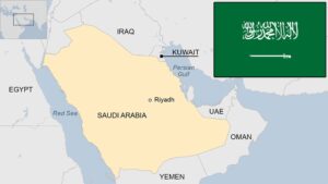 Placement and map of of Saudi arabia.